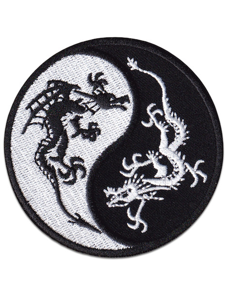 Entwined Dragons Patch Iron Sew On Yin Yang Martial Arts