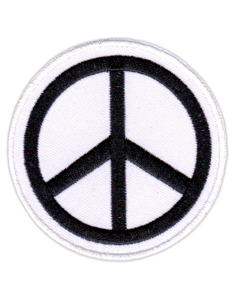 Sew On Pacific Peace Symbol White on Black Hippie Retro Embroidered Patch Iron