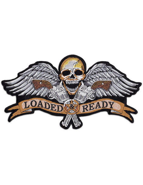 Loaded Ready Kingsize Patch Iron Sew On Skull Guns Cowboy